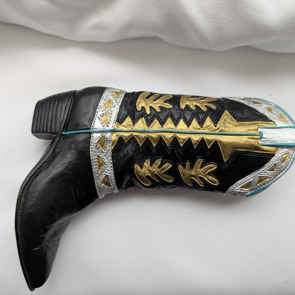 Miniature Black and Gold Western Boot Decor